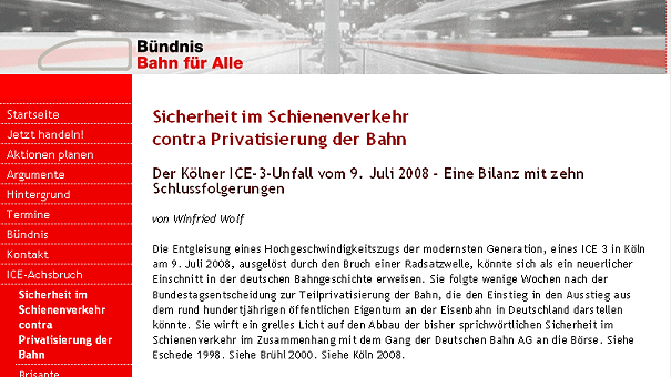 Homepage des Bündnisses "Bahn fr Alle"
